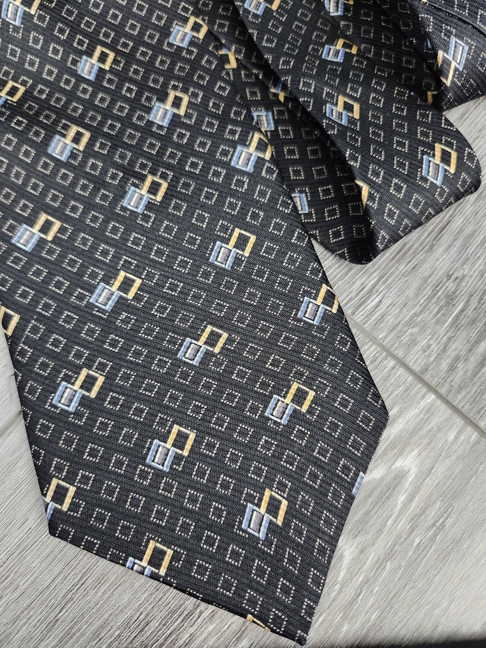 Black Tie with Blue Gold Gray Geometric Accents Square Korea